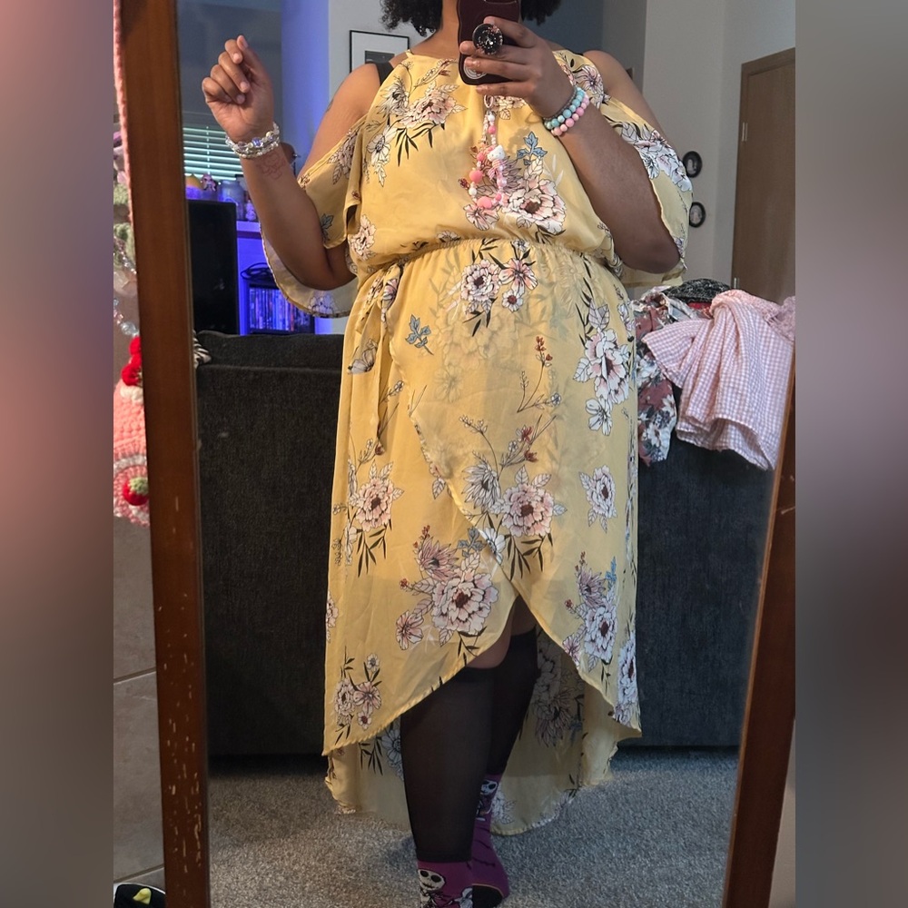 Maurices Yellow Floral High Low Dress
